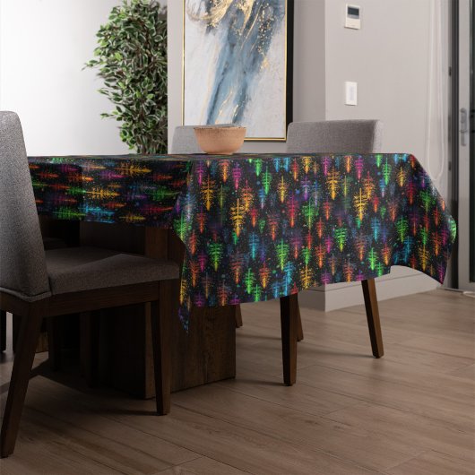 Colorful Christmas Tree Glow In Dark Forest テーブルクロス