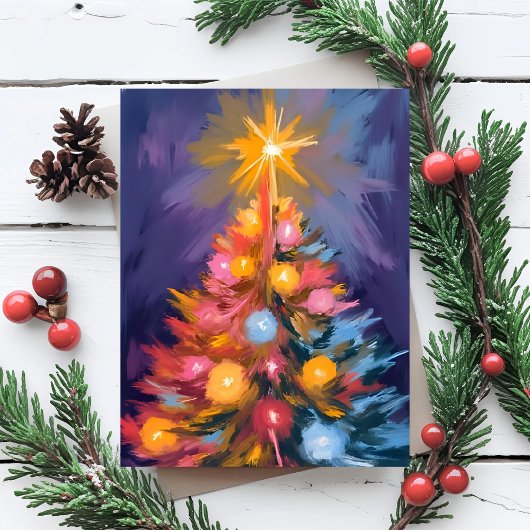 Colorful Christmas Tree Lights Watercolor シーズンカード