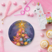 Colorful Christmas Tree Lights Watercolor ペーパープレート (パーティー)