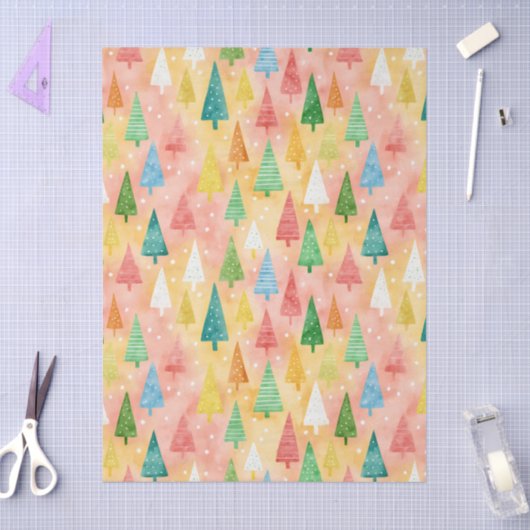 Colorful Christmas Trees – Festive Rainbow Holiday 薄葉紙 (クラフト)