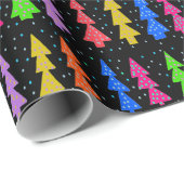 Colorful Christmas Trees on Black ラッピングペーパー (ロールコーナー)