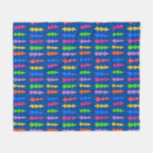 Colorful Christmas Trees on Blue フリースブランケット (正面(横))