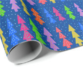 Colorful Christmas Trees on Blue ラッピングペーパー (ロールコーナー)