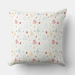 Colorful Christmas Trees & Stars Pillow  クッション