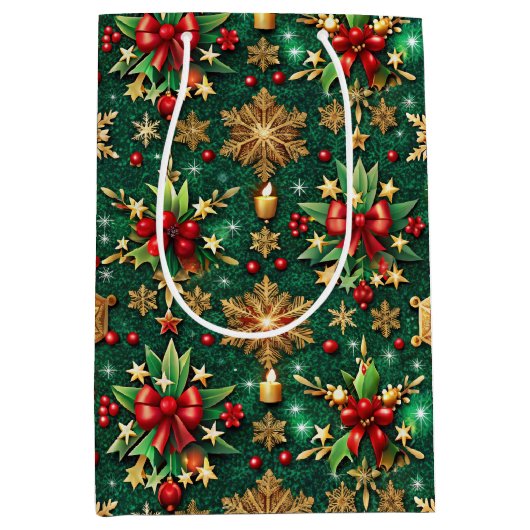 Colorful Christmas Vibe Festive Pattern ミディアムペーパーバッグ (正面)