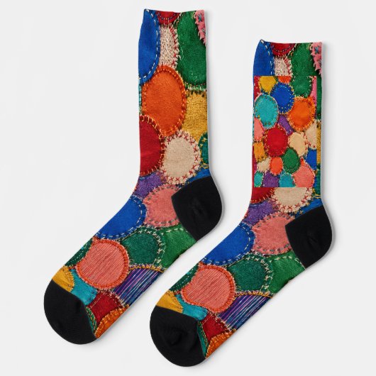 Colorful Circular Patchwork Sock Design ソックス (左)