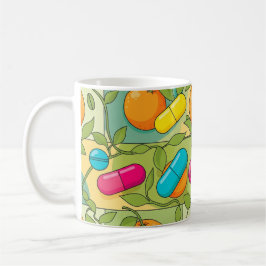 Colorful Citrus & Vitamin Pill Pattern コーヒーマグカップ
