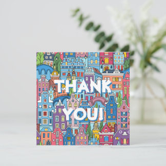Colorful City Illustration Thank You Card Urban シーズンカード