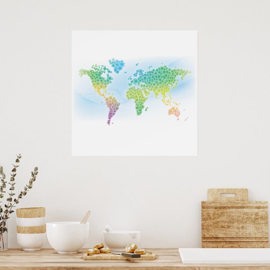 Colorful Clover World Map ポスター (キッチン)