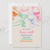 Colorful Cocktail Line Art Birthday Invitation |  招待状 (正面)