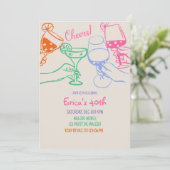 Colorful Cocktail Line Art Birthday Invitation |  招待状 (スタンド正面)