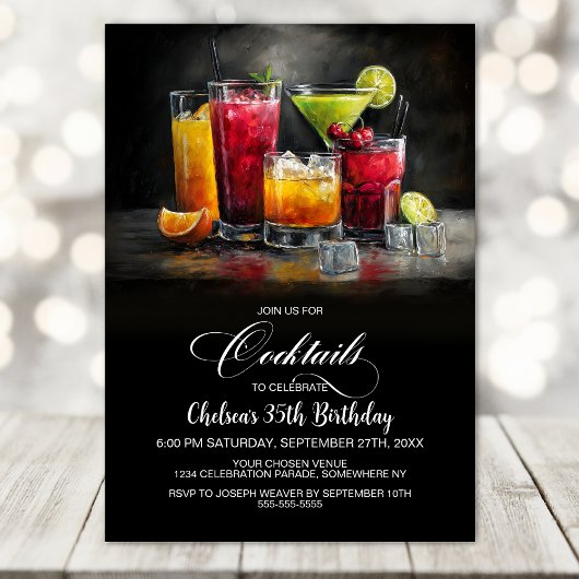 Colorful Cocktails Birthday Party 招待状
