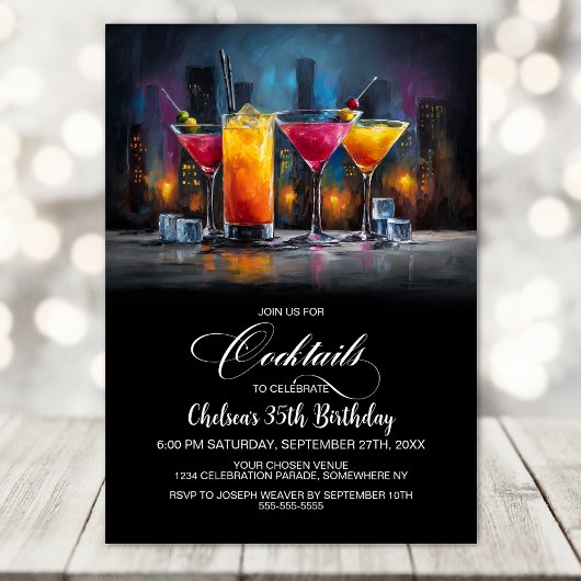 Colorful Cocktails Birthday Party 招待状