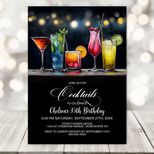 Colorful Cocktails Birthday Party 招待状