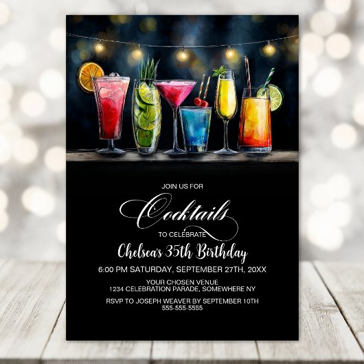 Colorful Cocktails Birthday Party 招待状