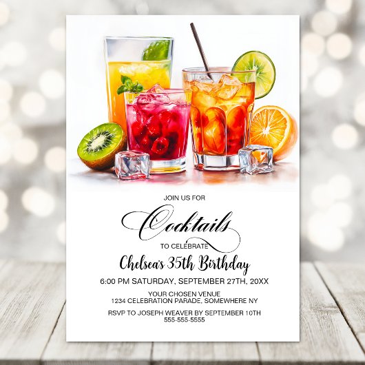 Colorful Cocktails Birthday Party 招待状