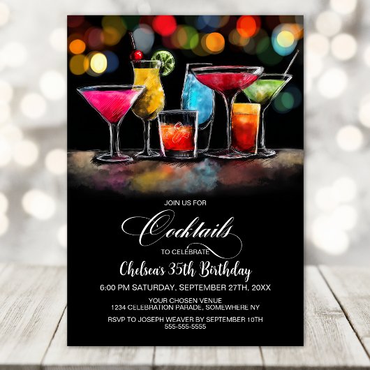 Colorful Cocktails Birthday Party 招待状