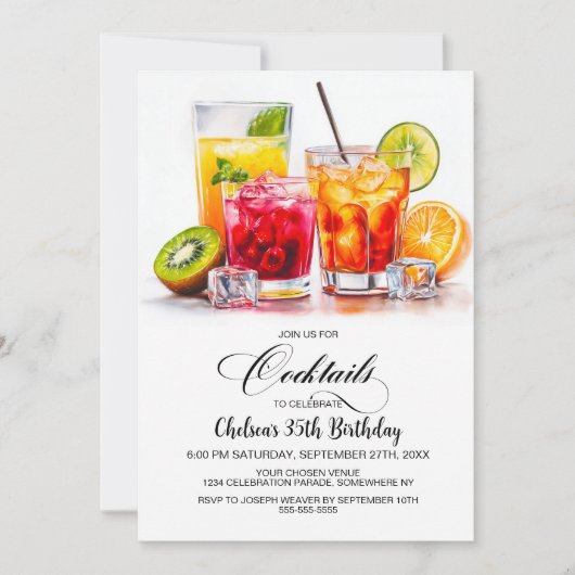 Colorful Cocktails Birthday Party 招待状 (正面)