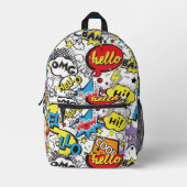 Colorful Comic Pop Art Speech Bubble Pattern プリントバックパック (正面)