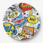 Colorful Comic Pop Art Speech Bubble Pattern ペーパープレート (正面)