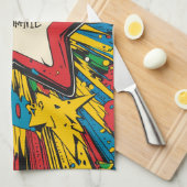 Colorful Comic Pop Art Starburst Explosion キッチンタオル (四つ折り)