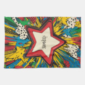 Colorful Comic Pop Art Starburst Explosion キッチンタオル (横)