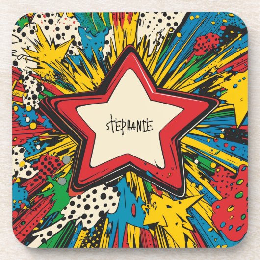 Colorful Comic Pop Art Starburst Explosion コースター (正面)