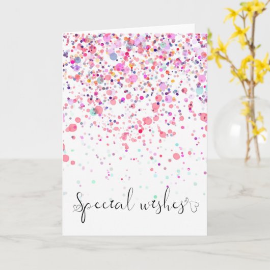 Colorful Confetti Special Wishes Pink Birthday カード (黄色い花)
