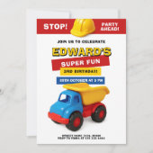 Colorful Construction Truck Birthday 招待状 (正面)