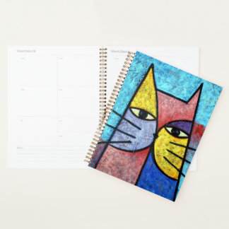 Colorful Contemporary Cubist Cat Art Notebook プランナー手帳