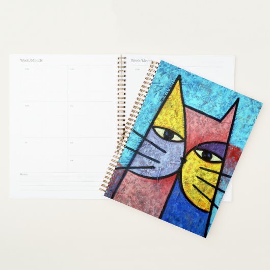 Colorful Contemporary Cubist Cat Art Notebook プランナー手帳 (ディスプレー)