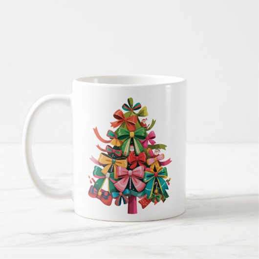 Colorful Coquette Christmas Tree Preppy Pink Xmas コーヒーマグカップ (左)