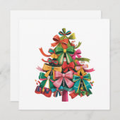 Colorful Coquette Christmas Tree Preppy Pink Xmas シーズンカード (正面/裏面)