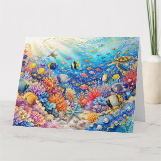 Colorful Coral Reef Tropical Fish & Sea Turtle カード