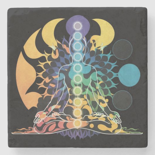 Colorful Cosmic Chakra Meditation Spiritual Energy ストーンコースター (正面)