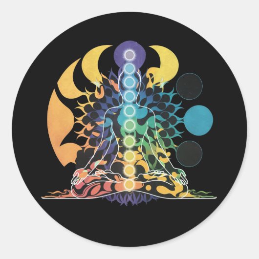 Colorful Cosmic Chakra Meditation Spiritual Energy ラウンドシール (正面)