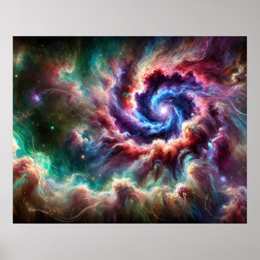 Colorful Cosmic Galaxy Swirl with Radiant Nebula ポスター (正面)
