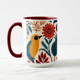 Colorful Cottagecore Floral Bird Pattern マグカップ