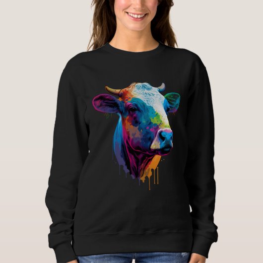 Colorful Cow Painting  Farmer or Fam Animal スウェットシャツ (正面)
