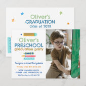 Colorful Crayon Photo Preschool Graduation 招待状 (正面/裏面)