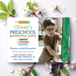 Colorful Crayon Photo Preschool Graduation 招待状