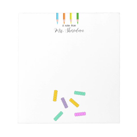 Colorful Crayons and Nuddles Kindergarden Teacher  ノートパッド (正面)