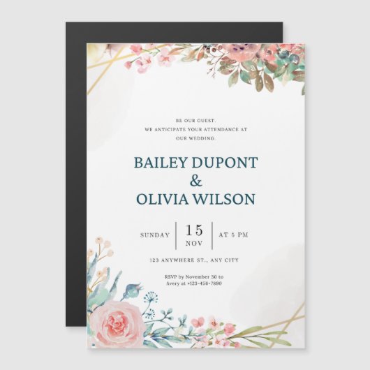 Colorful Creative Watercolor Floral Wedding Card  マグネット招待状 (正面/裏面)