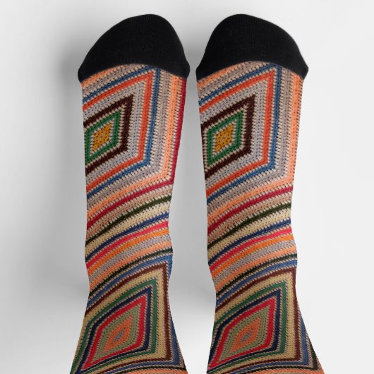 Colorful Crochet Squares Print ソックス (上部)
