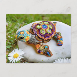 Colorful Crochet Turtle Made From Granny Squares ポストカード