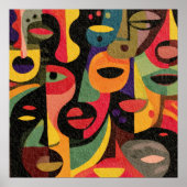 Colorful Cubism Abstract Faces Poster ポスター (正面)