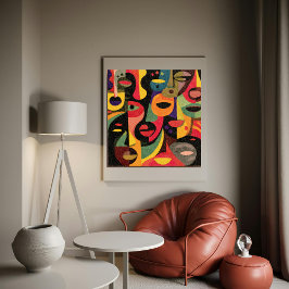 Colorful Cubism Abstract Faces Poster ポスター