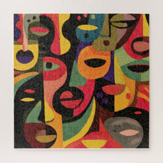 Colorful Cubism Abstract Faces Puzzle ジグソーパズル (縦)