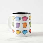 Colorful Cup & Mug Pattern | Cute Coffee Lover Des ツートーンマグカップ (正面左)
