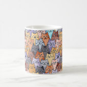 Colorful Cute Cat Crowd Pattern Whimsical Cat Face コーヒーマグカップ (中央)